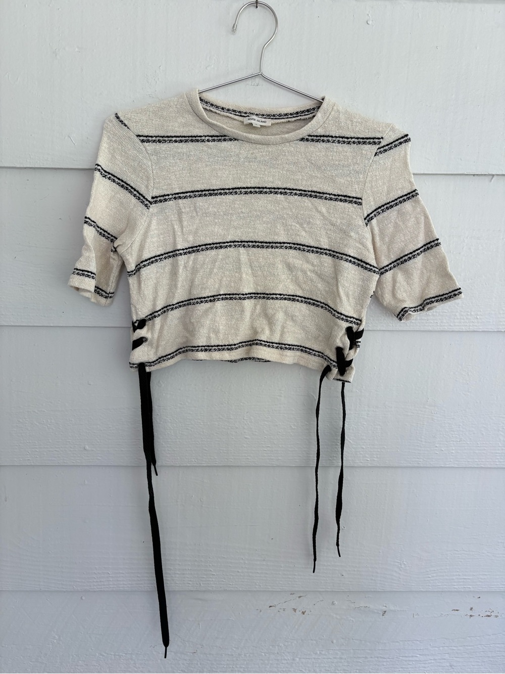 River Island Striped Lace Up Crop Top US 2 UK 6 Y2K Cream Black Knit Boho